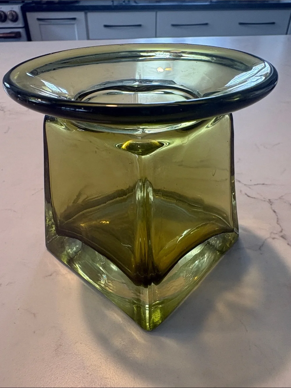 Mid-Century Modern avocado green art glass